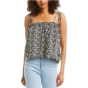 Elan Spaghetti Tie Strap Frayed Hem Daisy Print Crop Top Size Small